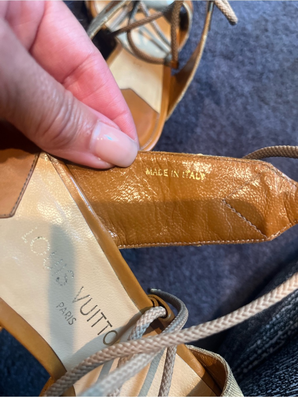 Vintage LoyVuitton Monogram Lucie Beige Mule Wedge Sandals size 39 - Picture 10 of 11